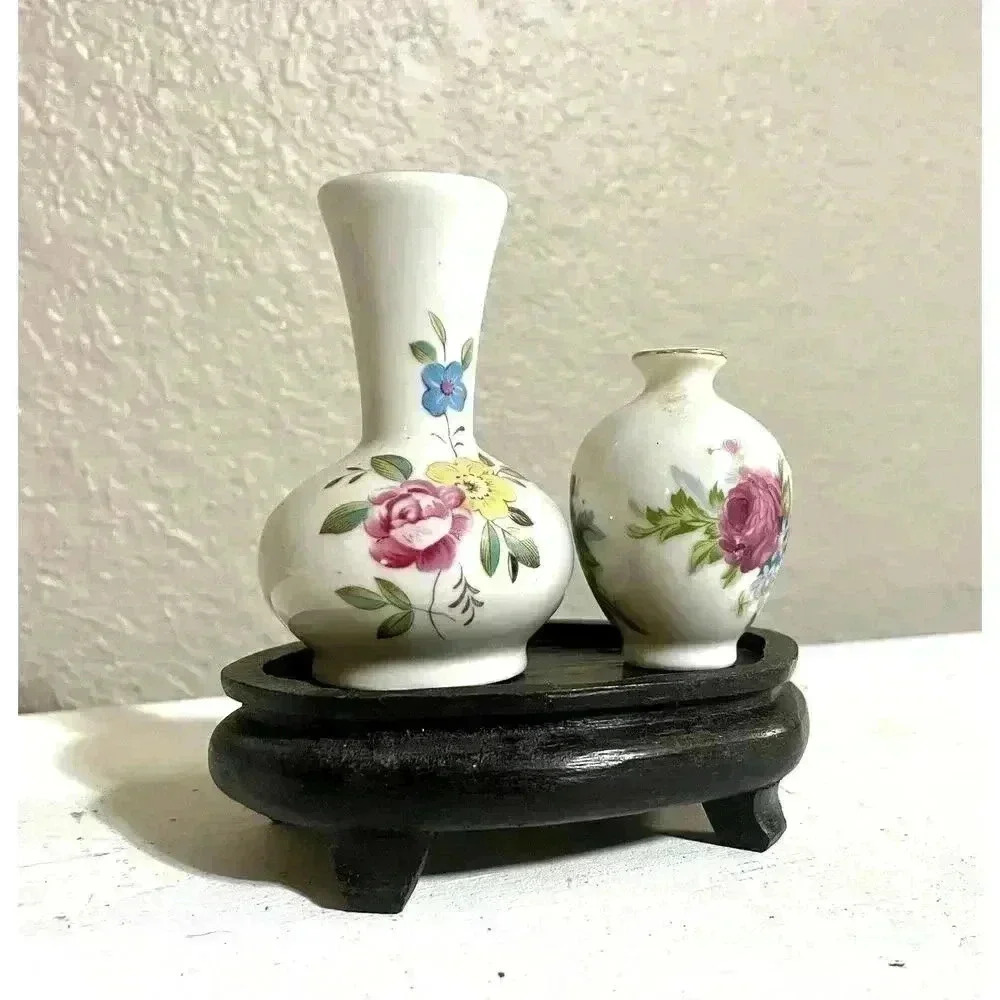 Decorative China Mini Vase Set of 2 with stand - Picture 2 of 6